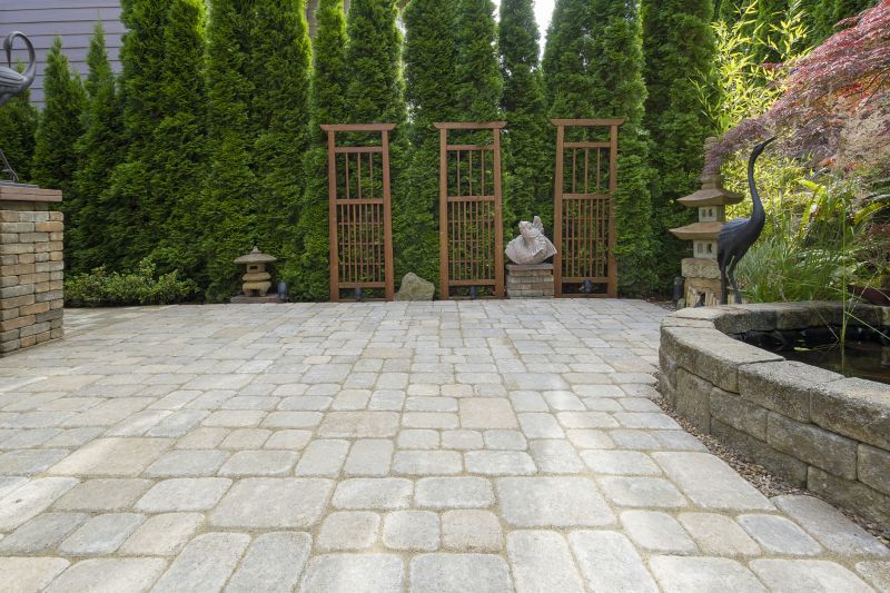Lush landscape surrounding paver patio